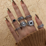 17KM Vintage Waves Cross Chain Rings Set For Women Punk Poker Infinity Flower Heart Finger Rings 2021 Trend Jewelry Party daiiibabyyy