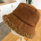 Winter Women Bucket Hat Wool Fleece Fisherman Caps  Suede Artificial Fur Thick Warm Plush Female Cap Sunscreen Panama Cap daiiibabyyy