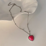 French Vintage Oil Drip Love-Heart Butterfly Rabbit Pendant Necklace Female Personality Simple Fashion All-match Clavicle Chain daiiibabyyy