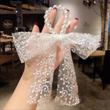 Lace Pearl Hair Rope Elegant Knotted Bow Ribbon Ins Headwear Butterfly Hair Rubber Band Korean Style Women Hair Accessories daiiibabyyy