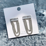 Korean Fashion Crystal Zircon Temperament Jewelry Drop Earrings For Women Simple Silver Color Tassel Chain Pendant Earring femme