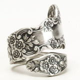 Vintage Silver Color Carving Lotus Flower Spoon Rings for Women Creativity Wedding Engagement Party Jewelry Gift