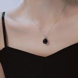 Minimalist Black Oval Onyx Luster Pendant Necklace For Women Girl Trendy Clavicle Chain Link Chain Simple Neck Jewelry Gift daiiibabyyy