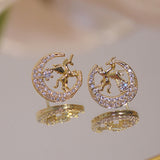 Korean New Design Fashion Jewelry Exquisite Pearl Zircon Women Earrings Delicate Moon Horse Cute Animal Stud Earrings Wholesale daiiibabyyy