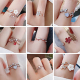 New Fashion Crystal Flower Branch Leaf Adjustable Finger Rings for Women Rose Gold Zircon Open Ring Glamour Wedding Jewelry Gift daiiibabyyy