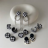 FFLACELL Korean Fashion Simple Metal Black White Chessboard earring For Women Girls Temperament All-match Daily Party Jewelry daiiibabyyy