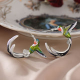 Cretive Bird Flying Hummingbird Blue Green Painting Oil Earrings Fashion Animal Jewelry Cute Female Enamel Earrings Gifts daiiibabyyy