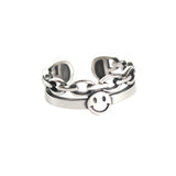 New 2021 Vintage Smiling Face Finger Rings for Women Girl Punk Hip Hop Opening Adjustable Weaving Rings Statement Jewelry Gift daiiibabyyy
