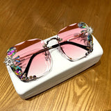 Sunglasses women  new fashon Vinage Sqaure luxury glasses Rimless rhinesotne sunglasses Shades For Women Summer oculos daiiibabyyy