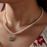 New Fashion Kpop Pearl Choker Necklace Christmas Tree Snowman Bells Snowflake Pendant Necklace For Women Jewelry Girl Party Gift daiiibabyyy
