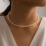 Daiiibabyyy White Pearl Beaded Choker Necklace for Women Elegant Wedding Girl Female Collar Chains Bead Necklace Trendy Jewelry