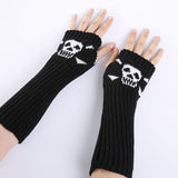 Women Girl Elbow Gloves Half Winter Warmer Skull Knitted Long Fingerless Fashion Gloves Elbow Mittens Christmas Gift Accessories
