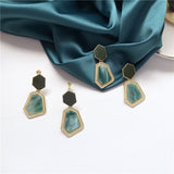 Vintage Simple Green Resin Stone Geometric Drop Earrings For Women Retro Elegant Fashion Party Jewelry Dangle Boucle D'oreille daiiibabyyy