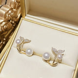 S925 Fashion Koi Earrings Personality Fish Tail Stud Earrings Inlaid with Pearls Earrings for Women Gift Jewelry Fish Earrings daiiibabyyy