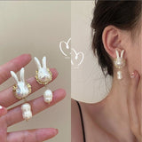 New S925 Baroque Pearl Bunny Earrings Girl Temperament Fashion Cute Earrings Banquet Accessories Wholesale daiiibabyyy