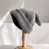 Winter Warm Korean Version of Japanese Hat Draping Rabbit Ears Rabbit Fur Hat Women Autumn and Winter Knitted Wool Hat daiiibabyyy