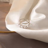 Korea individual character inlays the hollow ring of pearl, fashionable and contracted double layer opens the ring of the woman daiiibabyyy
