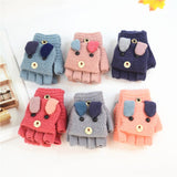 Winter Cotton Keep Warm Kids Winter Gloves Primary School Writing Study Cartoon Mittens Flip Half Finger daiiibabyyy