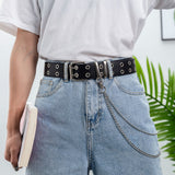 Fashion Punk Metal Eyelet Waist Belt with Chain PU Leather Women Waistband Wild Rivet Pin Buckle Belt Personality Jeans Decor daiiibabyyy