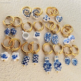 Fashion Pie pair semi-precious Lapis lazis Natural Gem beads Heart of Love Pendant Charm Women's Earrings Jewelry