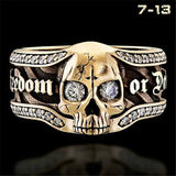 Retro Gold Color Fashion Men Ring 'Freedom or Death' Mens Hip Hop Punk Gothic Skull Ring Party Jewelry Gift daiiibabyyy
