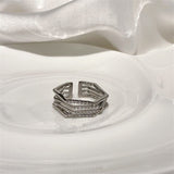 Fashion Luxury Multilayer Rhombus Geometric Chain Inlaid Zircon Ring Korean Personality Exquisite Simple Party EngagementJewelry daiiibabyyy
