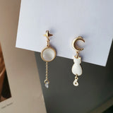 S925 Asymmetric Star Moon Earrings, 2022 New Design Geometric Opal Cute Cat Swing Earrings for Girls' Student Gift daiiibabyyy