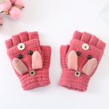 Winter Cotton Keep Warm Kids Winter Gloves Primary School Writing Study Cartoon Mittens Flip Half Finger daiiibabyyy