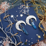 Daiiibabyyy Witchy Crescent Moon Rainbow Quartz Stone Earring Wicca Healing Crystal Magic Protection Celestial Statement Jewelry Women Gift