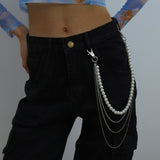 Retro Hip hop Street Jeans Trouser Key chain For Women Girls Multilayer Tassel Imitation Pearl Pants Chain Keychain Punk Jewelry daiiibabyyy