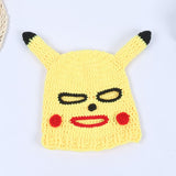 Unisex Pikachu Funny Hat Balaclava Wool Knit Hat Party Cosplay Funny Beanie Skull Hat Women and Men Handmade Cartoon Hat daiiibabyyy