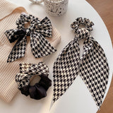 2022 Houndstooth Bow Streamers Hair Ring Ribbon Girl Hair Bands Scrunchies Ponytail Hair Bows Girl Holder Rope Hair Accessories daiiibabyyy