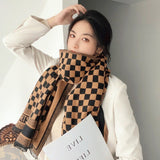 Scarf Luxury Women Checkerboard Double-sided High-grade Imitation Cashmere Shawl Thickened High-density Scarf  Acrylic daiiibabyyy