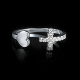 Trend Silver Color Alloy Rhinestone Cross Ring Geometric Heart Adjustable Open Rings For Women Fashion Jewelry Gift Dropshipping daiiibabyyy