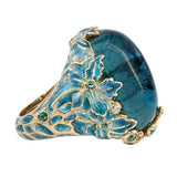 Elegant Women Fashion Gold Color Carving Enamel Flower Rings for Women Creativity Inlaid Blue Stone Engagement Ring Jewelry daiiibabyyy