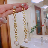 2021 Trendy Elegant Simulated Pearl Stud Earrings Fashion Long Statement Drop Earrings for Womenn Wedding Female Jewelry daiiibabyyy
