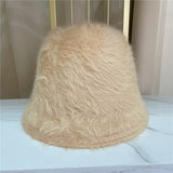 Winter Women's Solid Color Casual Face Small Bucket Hat Autumn and Winter Plush Warm Rabbit Fur Fisherman Fashionable Bonnet daiiibabyyy