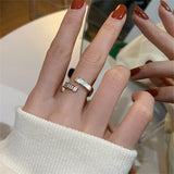 FFLACELL New Fashion Simple Metal Zircon Shell Open Ring Korean Personality All-match Party Jewelry For Women Girls daiiibabyyy