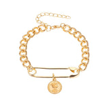 2022 Korean Fashion Gold Bracelets for Women Boho Jewelry Geometric Portrait Pin Simple Thick Chain Hand Chain Charm Bracelet daiiibabyyy