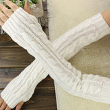 New 1 Pair Knit Gloves Autumn Winter Fashion Women Arm Wrist Sleeve Hand Warmer Girls Long Half Black Mittens Fingerless Gloves daiiibabyyy