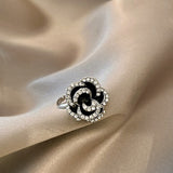 Vintage Korean Crystal Black Rose Flower Index Finger Rings Fashion Statement Jewelry Accessory For Women Trendy Open Rings Gift daiiibabyyy