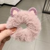 2021 New Hair Accessories Fake Fur Hair Rope Bear Scrunchies Women Girls Elastic Hair Rubber Bands Hair Ring Ponytail Holder daiiibabyyy