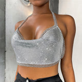 Lacteo Sexy Shiny Rhinestone Bikini Body Chain Jewelry for Women Deep V Crop Top Alloy Underwear Belly Chain Cage Chest Bra Gift daiiibabyyy
