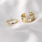 Daiiibabyyy Gold Silver Color Butterfly Open Rings Set For Women Girl Wedding Engagement Party Knuckles Jewelry Trends Punk Chain Rings