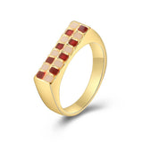 Vintage Checkerboard Finger Rings For Women Girls Punk Heart Black Geometric Metal Ring Party Gifts 2021 Trend Jewelry daiiibabyyy