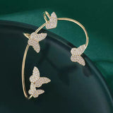 Daiiibabyyy New Shiny Zircon Butterfly Ear Clip Cuff Ear Hanging Earrings for Women Fashion Fine Fake Pierced Clip Earrings Party Jewelry