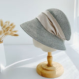 Summer New Women's Sun Hat Bucket cap Ribbon Flat top Straw Hats Beach Caps Panama Women Sun Hat Large Brim Straw Outdoor Hat daiiibabyyy