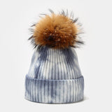 Wool Beanies Women Real Fur Pom Poms Fashion Knitted Hat Girls Tie dye Color Female Beanie Cap Pompom Winter Hats for Women daiiibabyyy