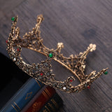 Daiiibabyyy Baroque Vintage Black Crystal Beads Round Bridal Tiaras Big Crown Royal Queen Rhinestone Pageant Diadem Wedding Hair Accessories