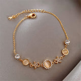 Ins Hot Bowknot Opal Shiny Bracelets for Female Bangles Adjustable Flower Round Coin Rhinestone Pearl Jewelry Accessories daiiibabyyy